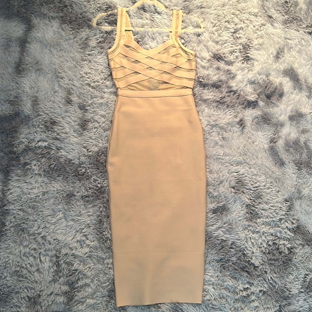 Fashion nova cream colored slim fit long dress size small